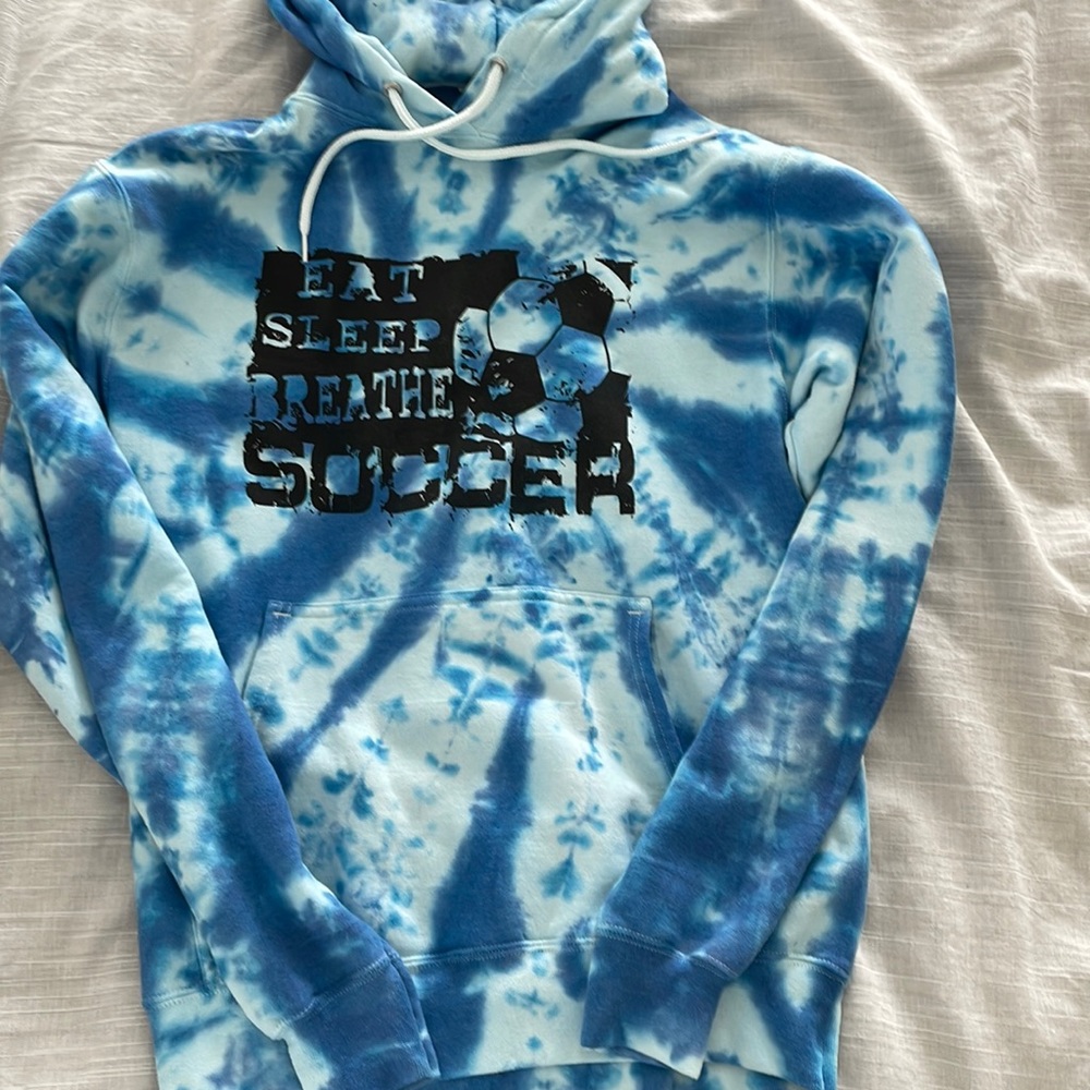 Wore once tie-dye soccer hoodie like new adult small
